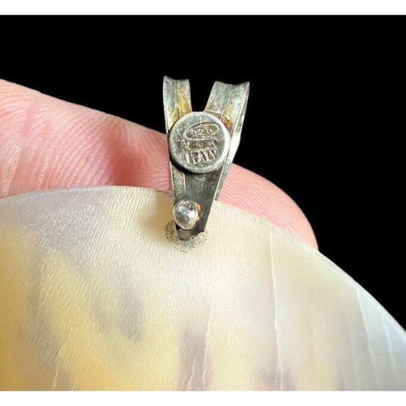 925 Italy Carved Coral Branch Cameo Pendant Artist Signed Mother of Pearl Dangle - Picture 4 of 7